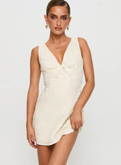 Faithfully Embroidered Mini Dress Beige