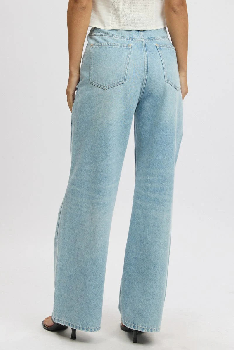Denim Wide Leg Jeans Mid Rise