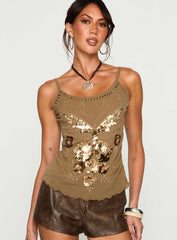 Start Of Summer Sequin Top Brown