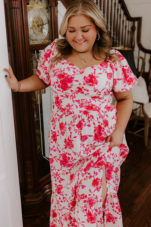 Sweet Surprise Floral Maxi Dress in Hot Pink Curves