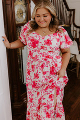 Sweet Surprise Floral Maxi Dress in Hot Pink Curves
