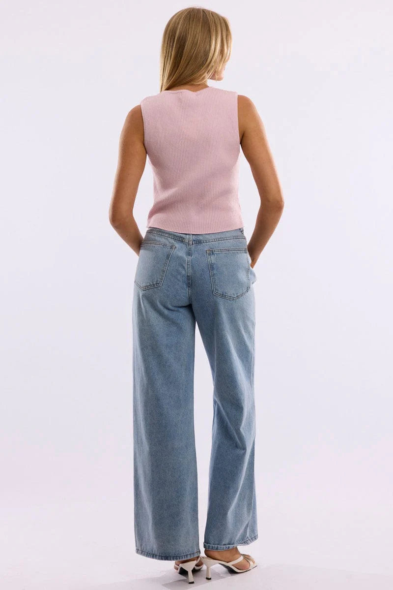 Denim Wide Leg Jeans Mid Rise