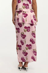 Pink Abstract Chiffon Maxi Skirt Lined