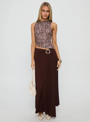 Nola Hardware Slit Maxi Skirt Brown