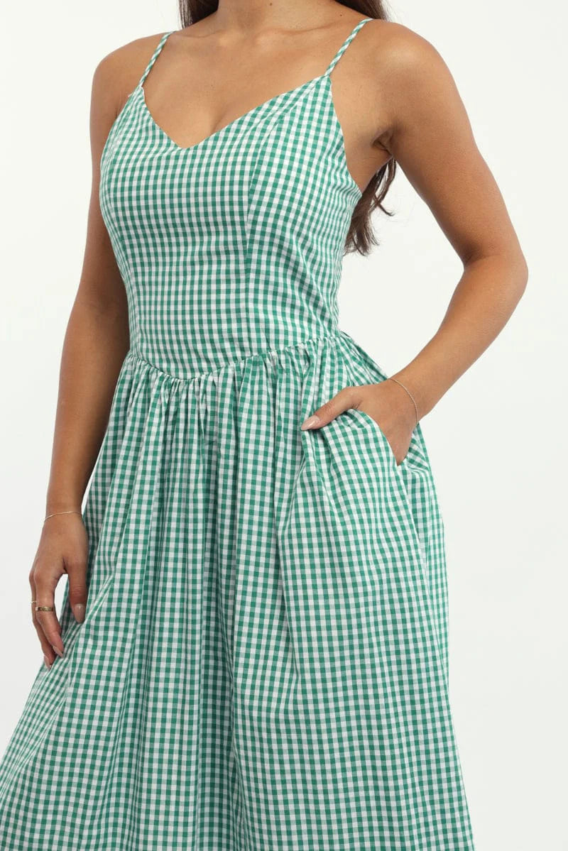 Green Check Maxi Dress Singlet