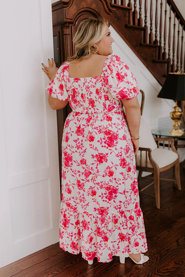 Sweet Surprise Floral Maxi Dress in Hot Pink Curves