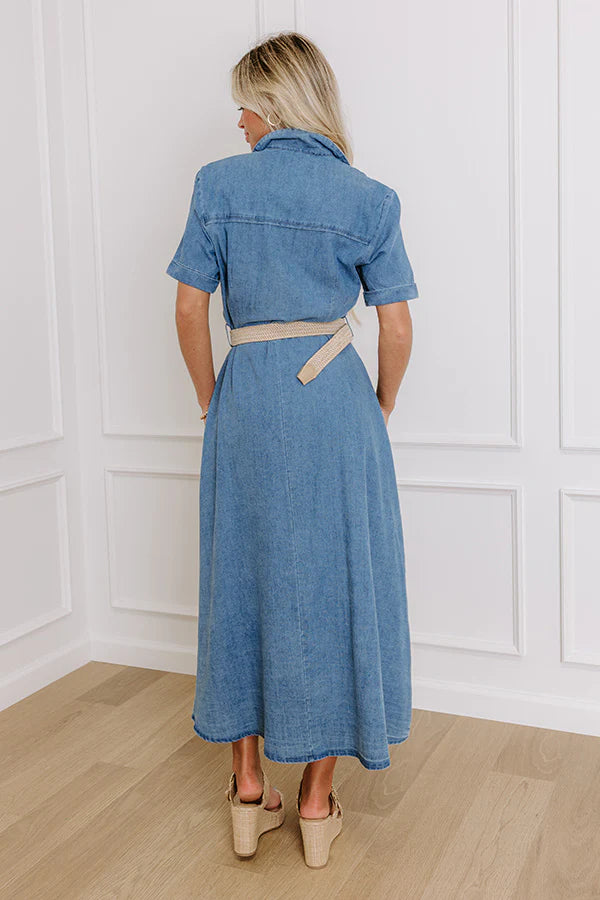 Barcelona Sun Chambray Button Down Midi Dress