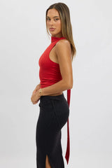 Red One Shoulder Top Scarf Neck