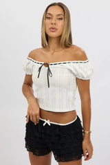 White Puff Sleeve Top Short Sleeve