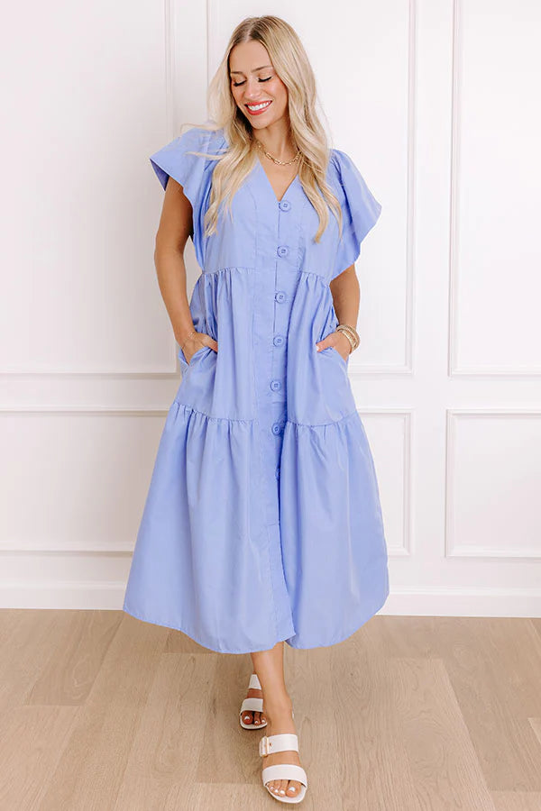 Subtle Charm Button Down Midi Dress in Light Periwinkle