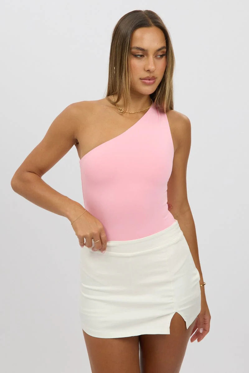 Pink Bodysuit One Shoulder