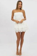 White Strapless Dress Shirred Body Mini