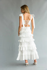 Dawn Bow Strap Bustier Top + Tiered Ruffle Skirt Set