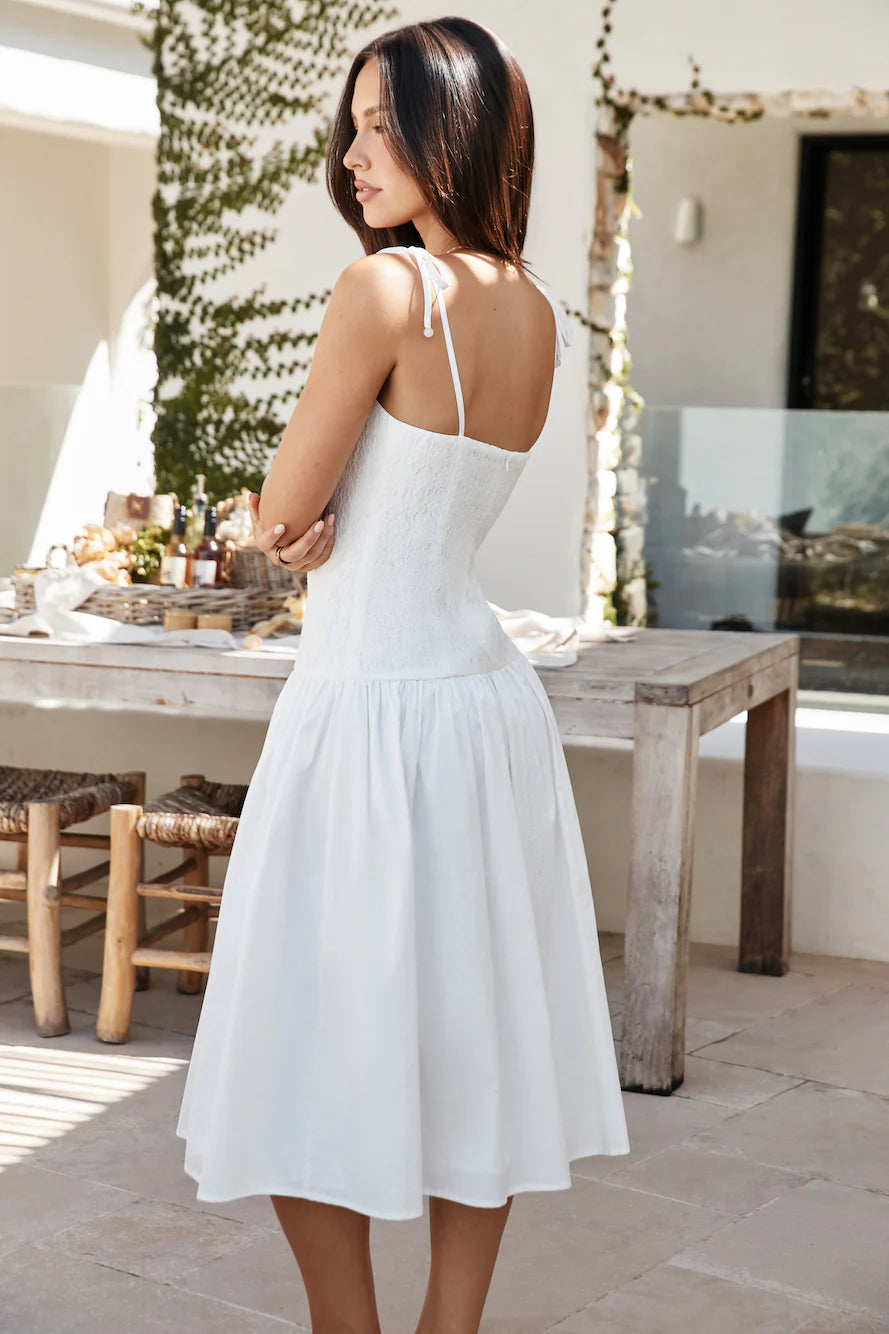 Sailing On A Dream Lace Midi Dress White