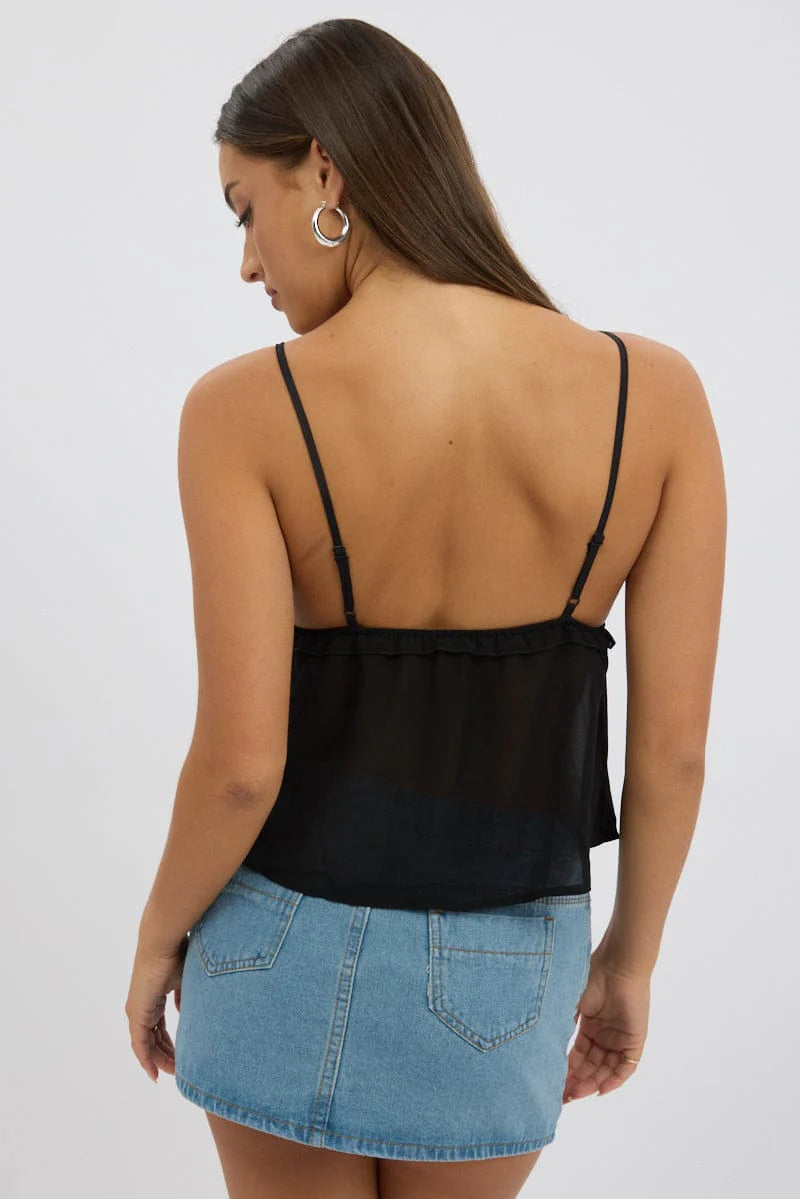Black Lace Tape Cami Sleeveless Sweetheart Satin