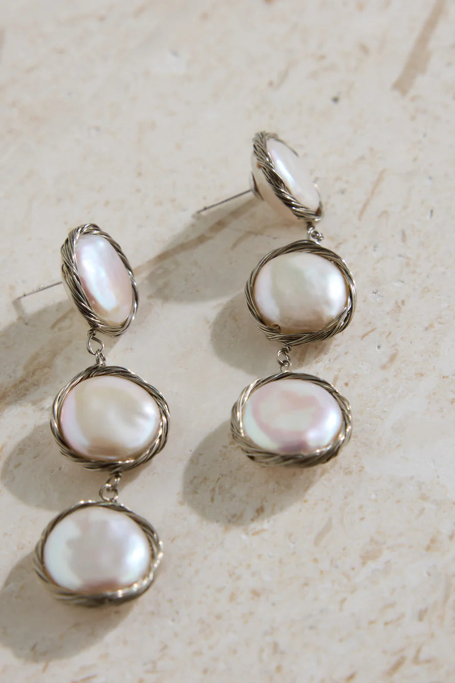 18K Gold Plated Precious Pearls Earrings Silver
