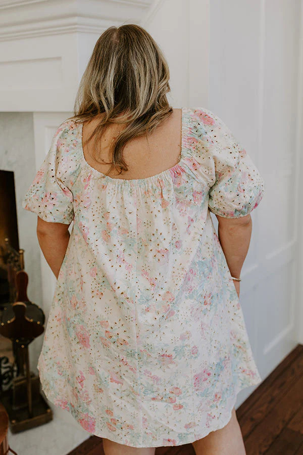 Peach Bellini Floral Eyelet Mini Dress