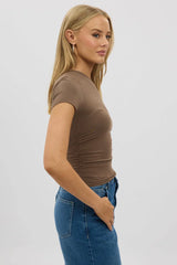Brown T Shirt Short Sleeve Crew Neck Modal