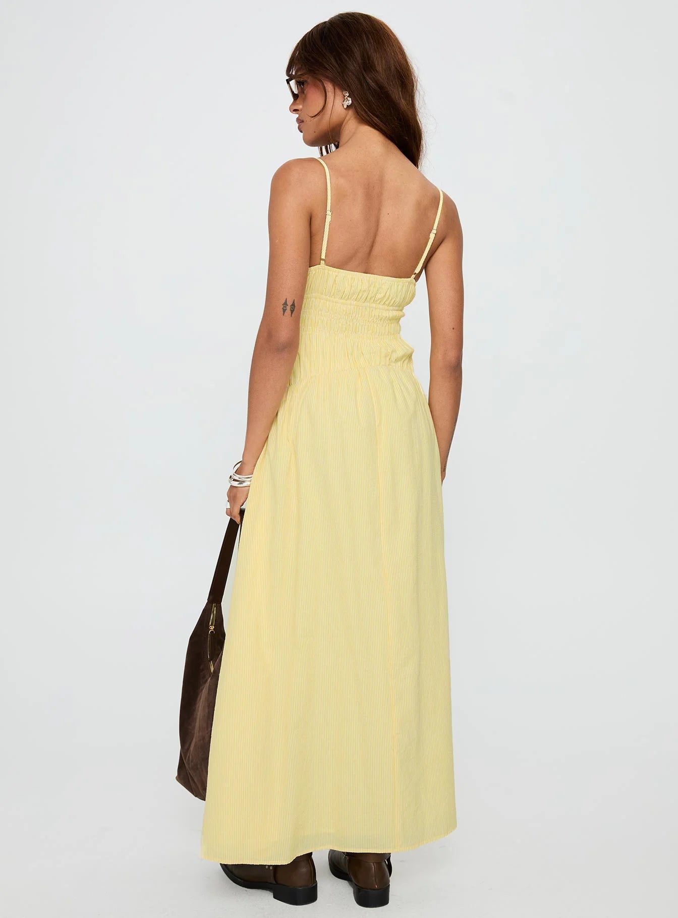 Magnolie Shirred Maxi Dress Yellow Stripe