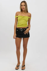 Green Off Shoulder Top Twisted Bust