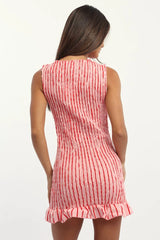 Pink Stripe Bodycon Dress Shirred Mini