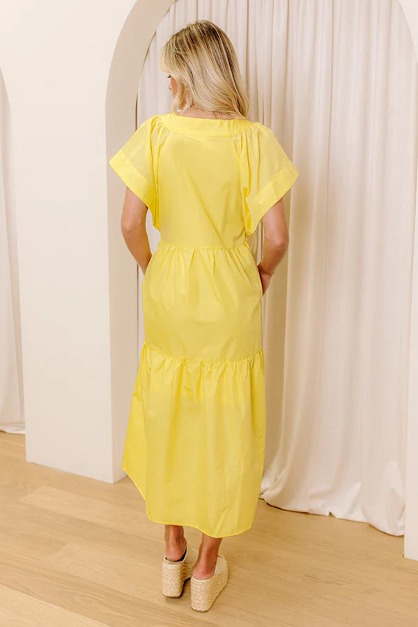 Subtle Charm Button Down Midi Dress in Yellow