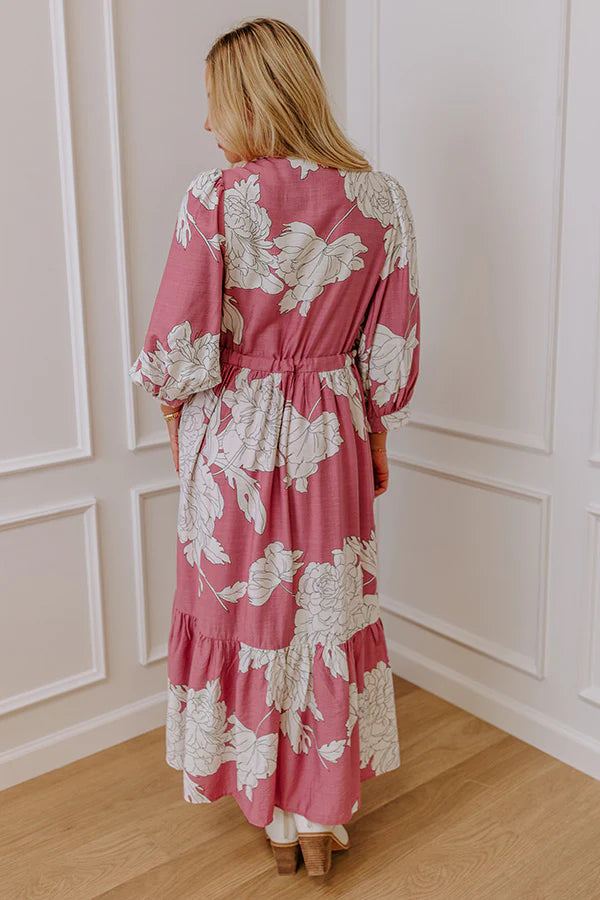 Bistro Bound Floral Midi Dress in Blush