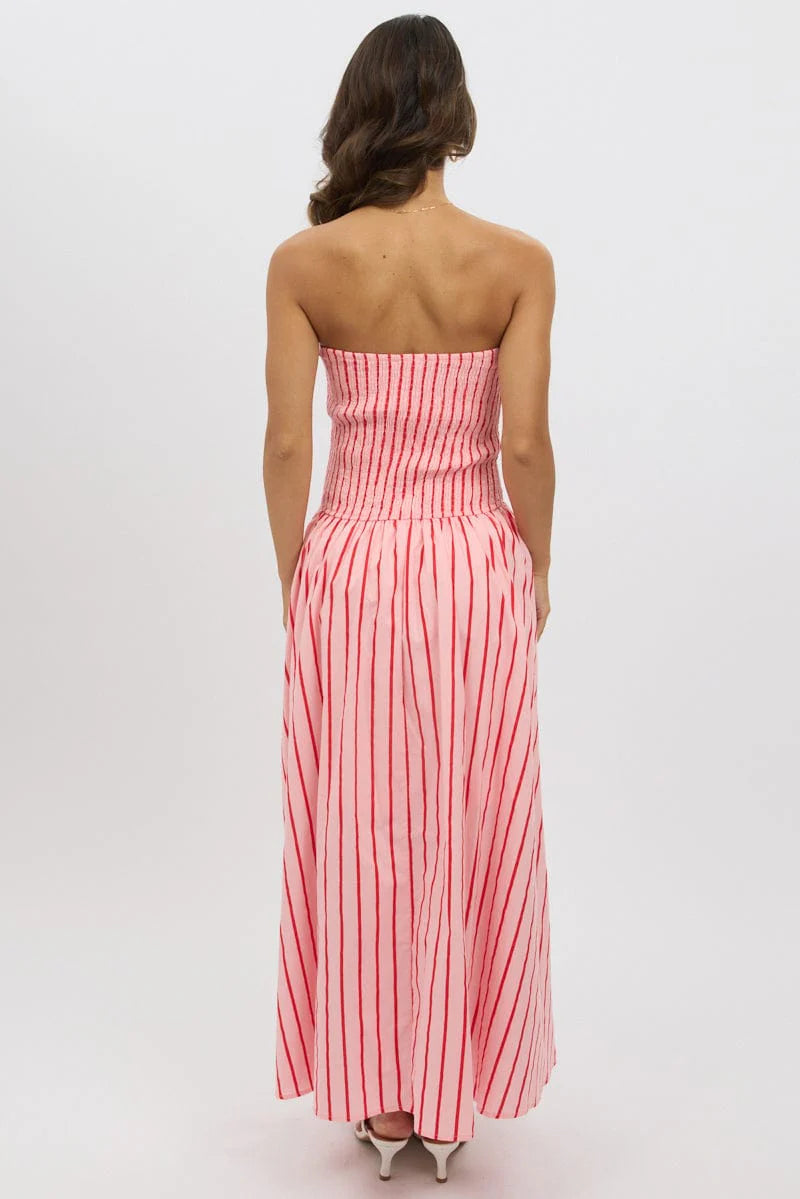 Pink Stripe Strapless Maxi Dress