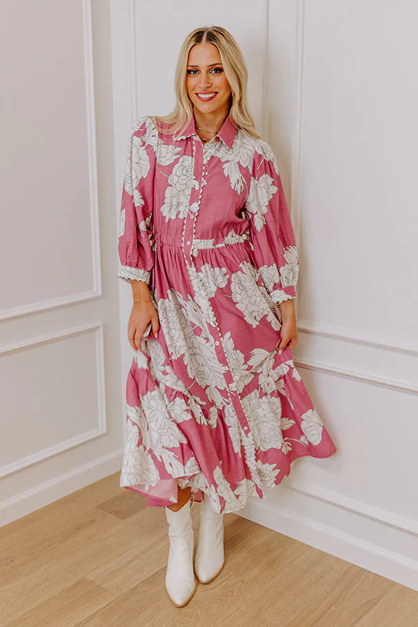 Bistro Bound Floral Midi Dress in Blush