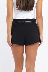 Black Mini Skort Belted Skirt