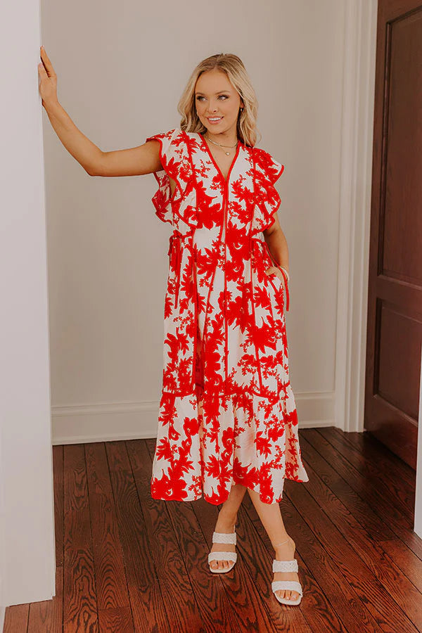 Honey And Hibiscus Floral Midi Dress
