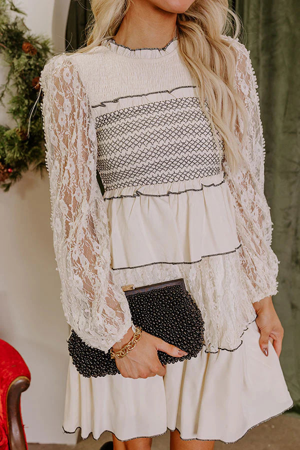 Romantic Notion Lace Tiered Mini Dress in Cream
