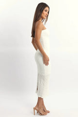 White Bodycon Dress Boob Tube Textured Midi