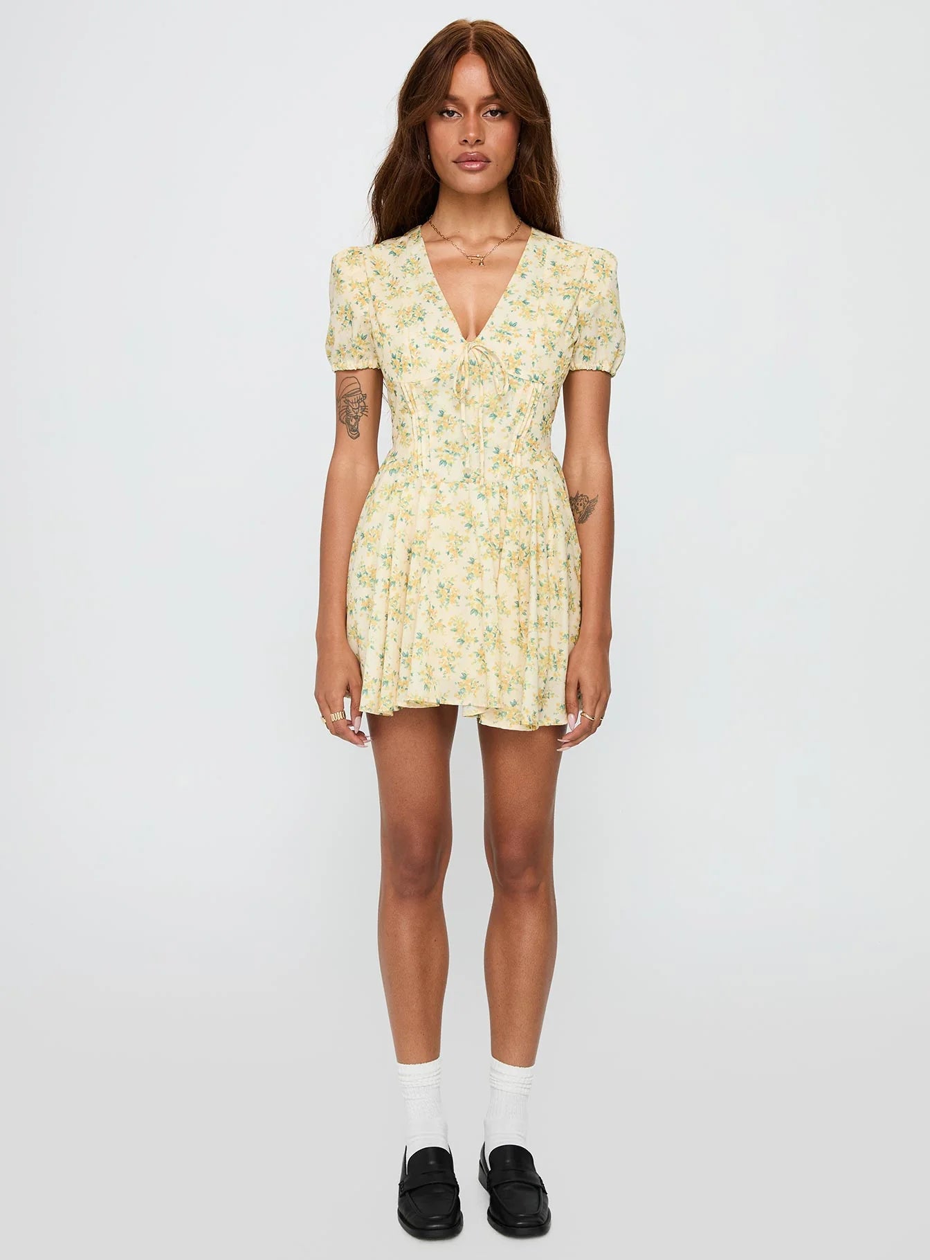 Ethelyn Mini Dress Yellow Floral