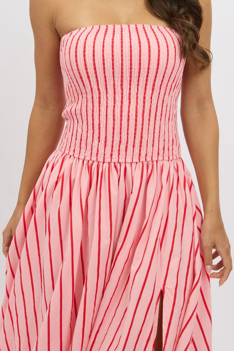 Pink Stripe Strapless Maxi Dress