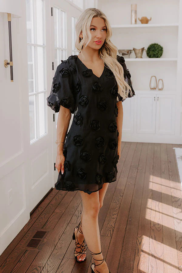 Dream Come True Applique Mini Dress in Black