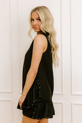Uptown Charm Embellished Mini Dress in Black