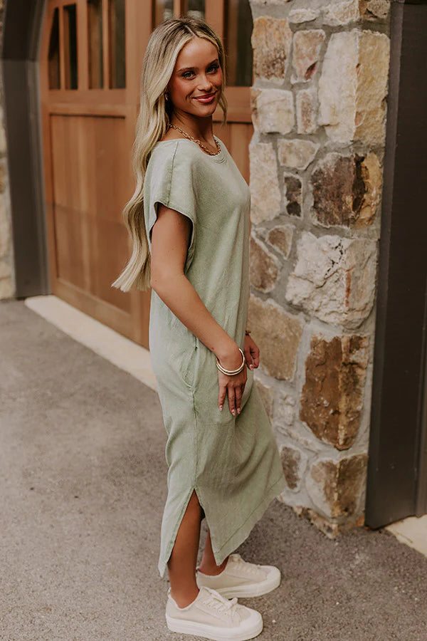 Beach Daydream Vintage Wash Midi Dress in Sage